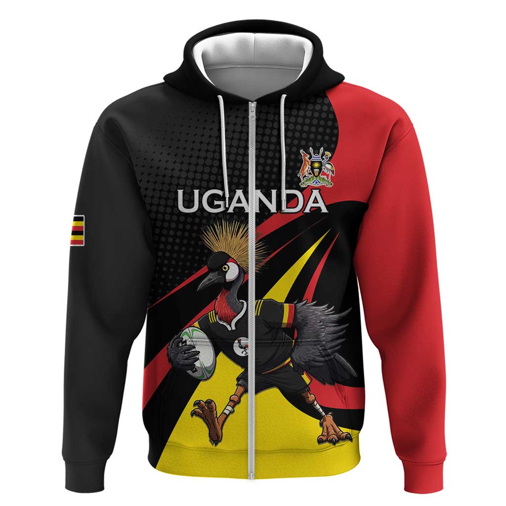 Jamhuri ya Uganda Rugby Custom Zip Hoodie With Black Crowned Crane Mascot
