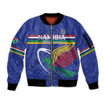 Namibia Rugby Custom Sleeve Zip Bomber Jacket African Fish Eagle - Flag Colors