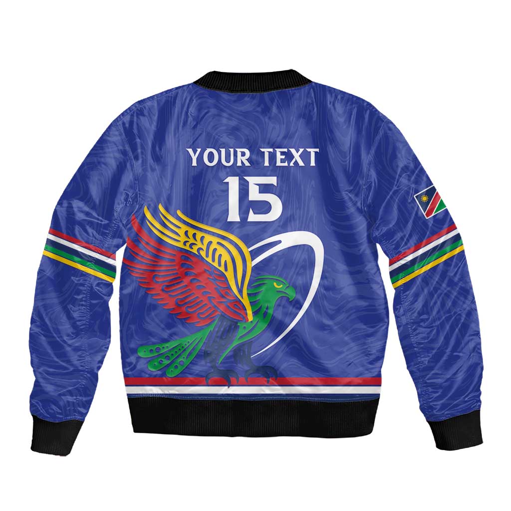 Namibia Rugby Custom Sleeve Zip Bomber Jacket African Fish Eagle - Flag Colors