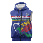 Namibia Rugby Custom Sleeveless Zip Hoodie African Fish Eagle - Flag Colors - African Pride
