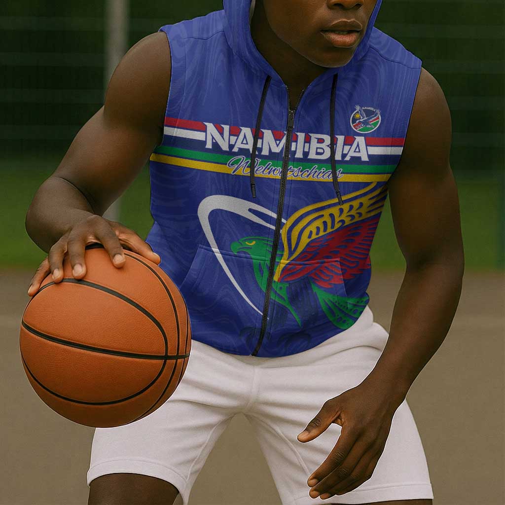 Namibia Rugby Custom Sleeveless Zip Hoodie African Fish Eagle - Flag Colors - African Pride