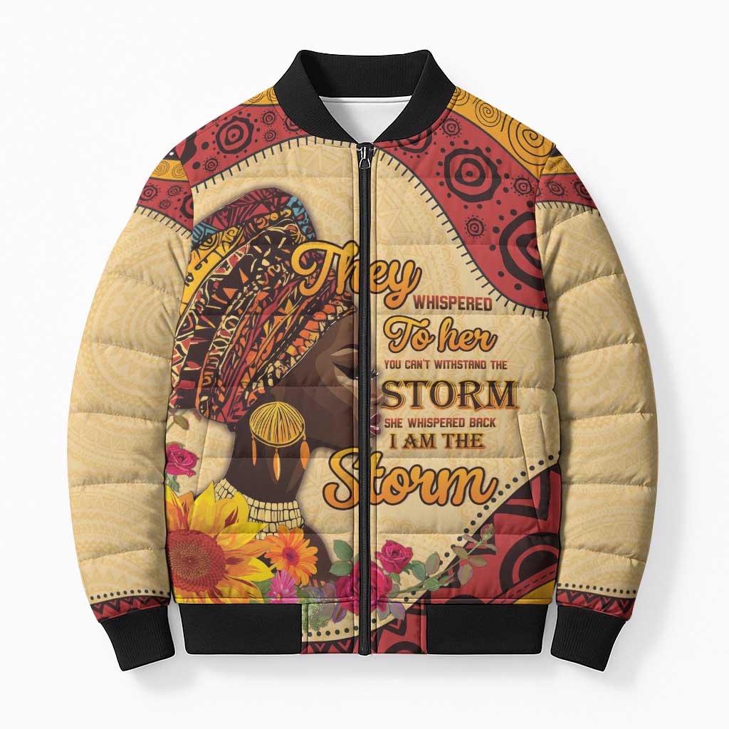 Black History Month Bomber Puffer Jacket African Woman Afro I Am The Storm
