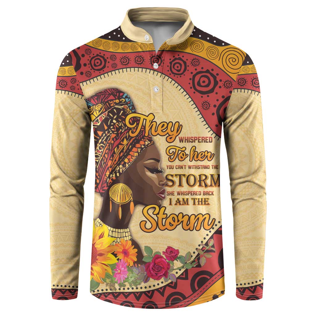 Black History Month Button Sweatshirt African Woman Afro I Am The Storm