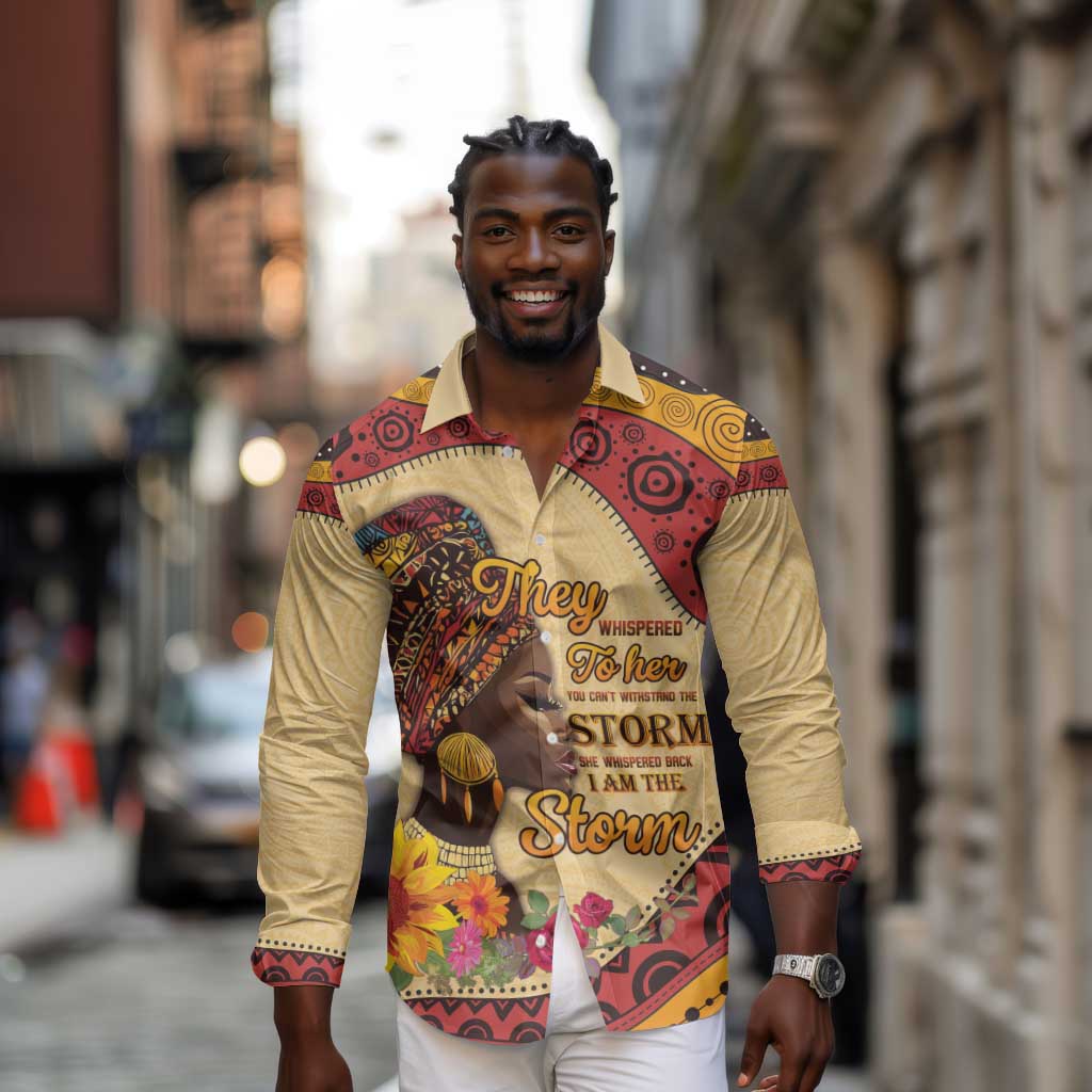 African Woman Long Sleeve Button Shirt I Am The Storm - African Pride