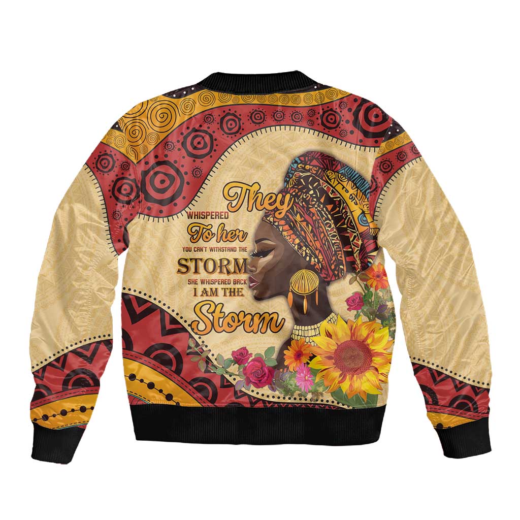 African Woman Sleeve Zip Bomber Jacket I Am The Storm - African Pride