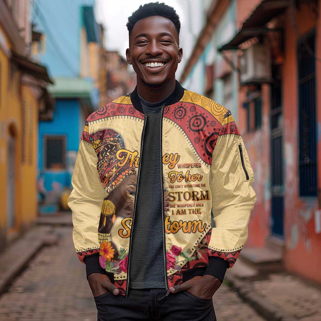 African Woman Sleeve Zip Bomber Jacket I Am The Storm - African Pride