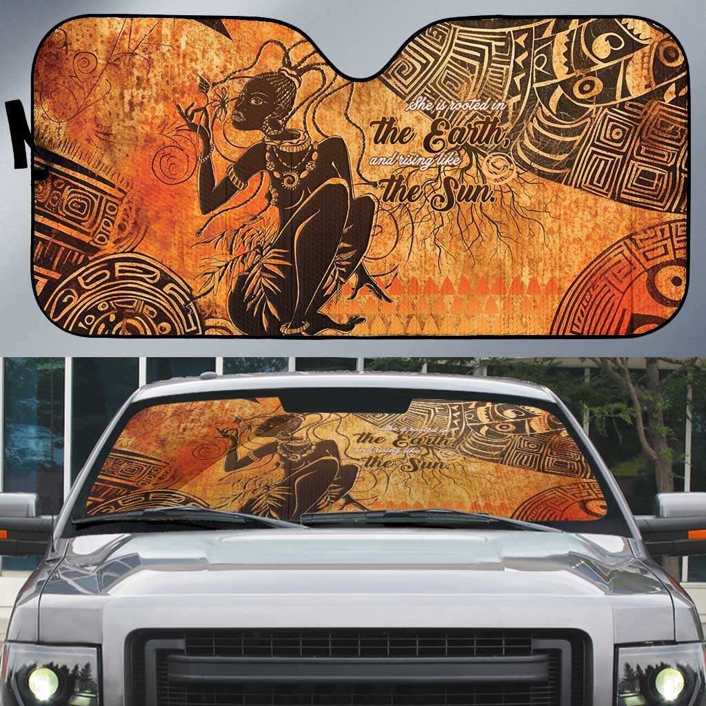 African Women Auto Sun Shade She Is Rooted In The Earth and Rising Like The Sun