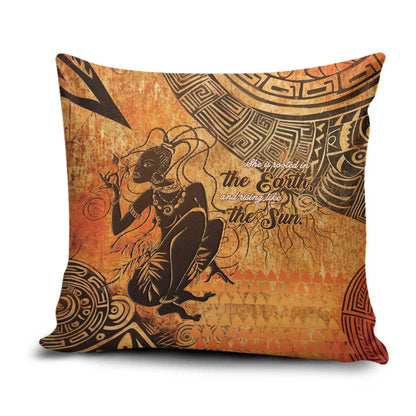 African Women Pillow Cover She Is Rooted In The Earth and Rising Like The Sun