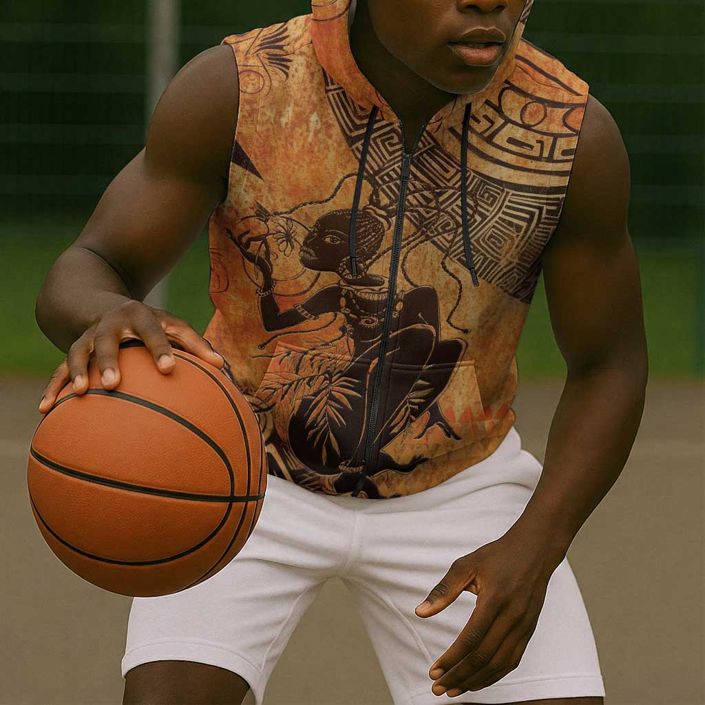 African Women Sleeveless Zip Hoodie With Tribal Pattern - African Pride