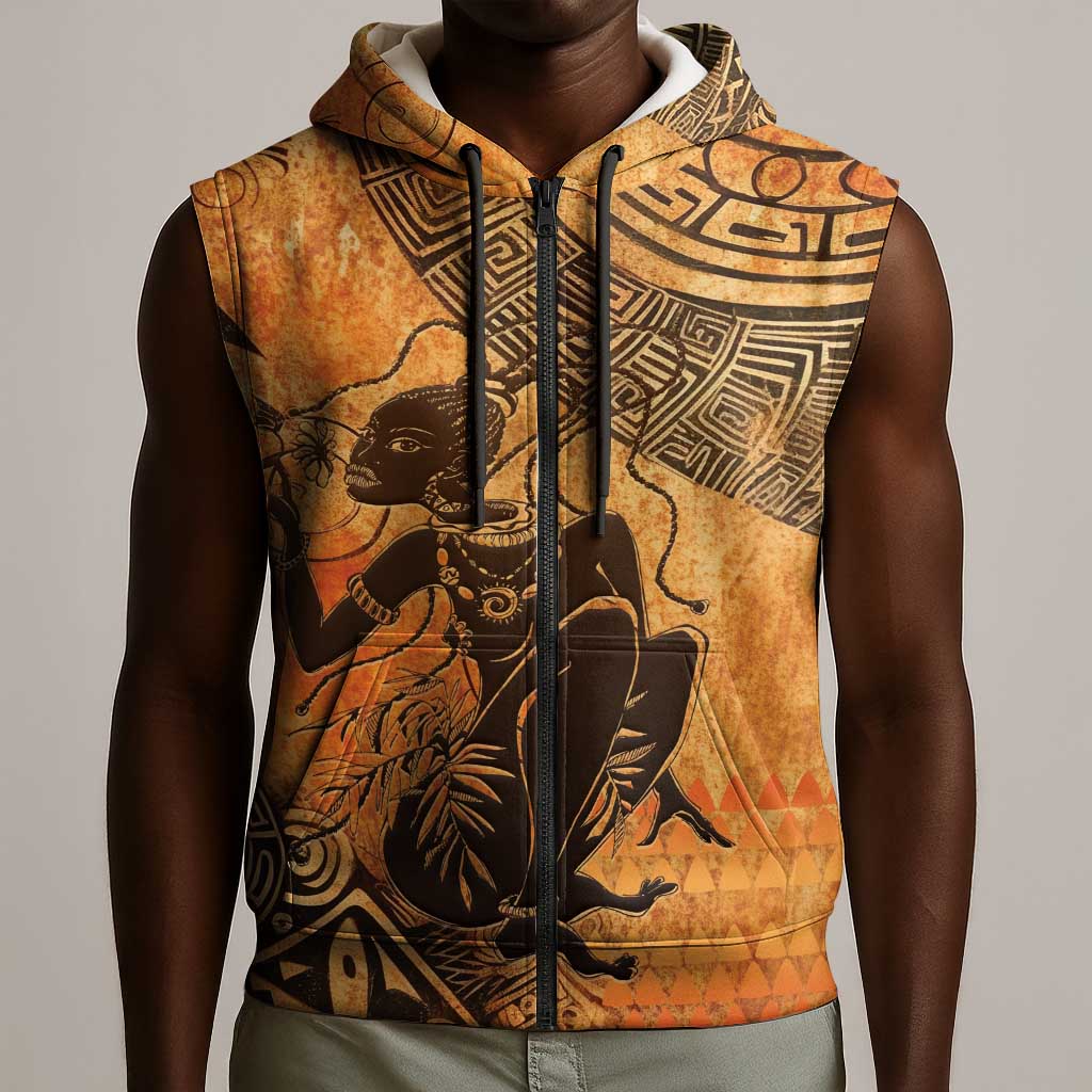 African Women Sleeveless Zip Hoodie With Tribal Pattern - African Pride