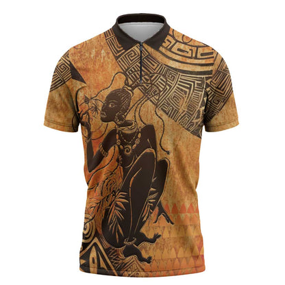 African Women Zipper Polo Shirt She Is Rooted In The Earth and Rising Like The Sun