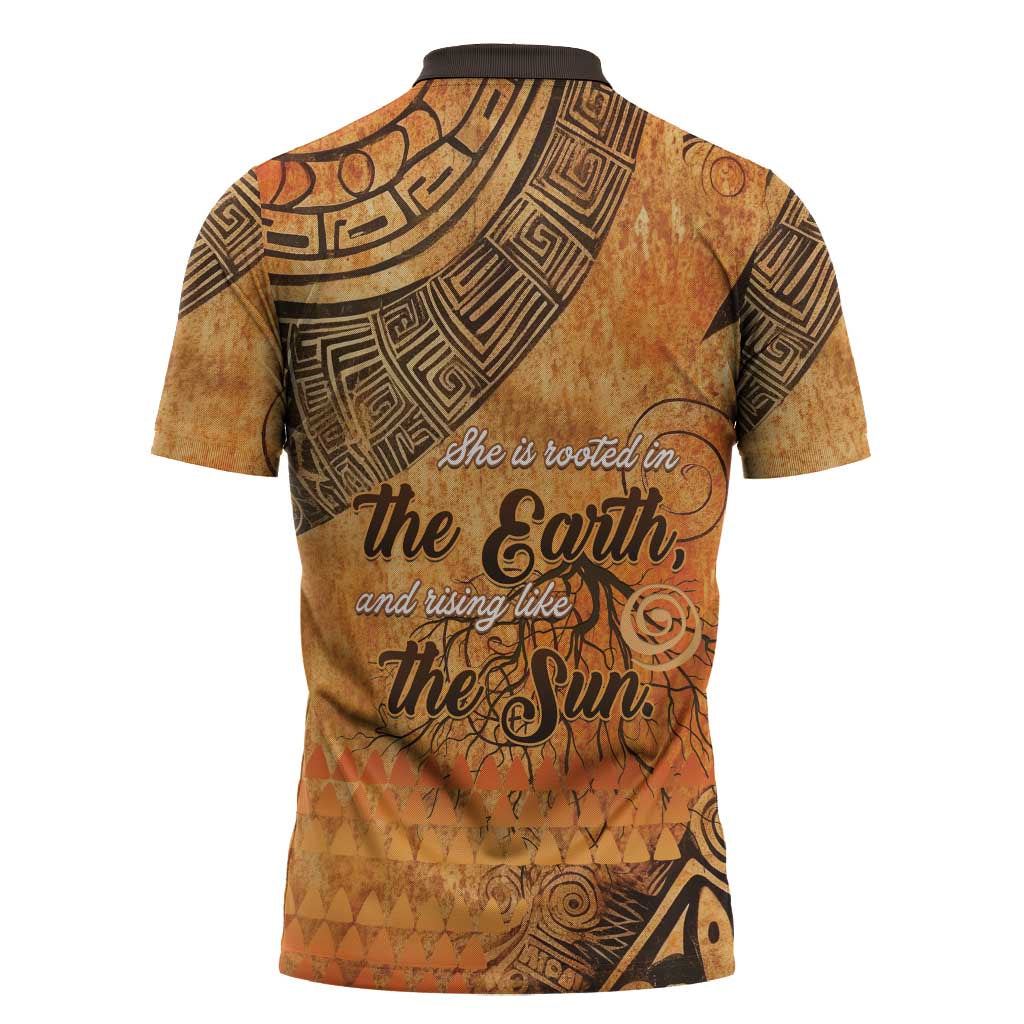 African Women Zipper Polo Shirt She Is Rooted In The Earth and Rising Like The Sun