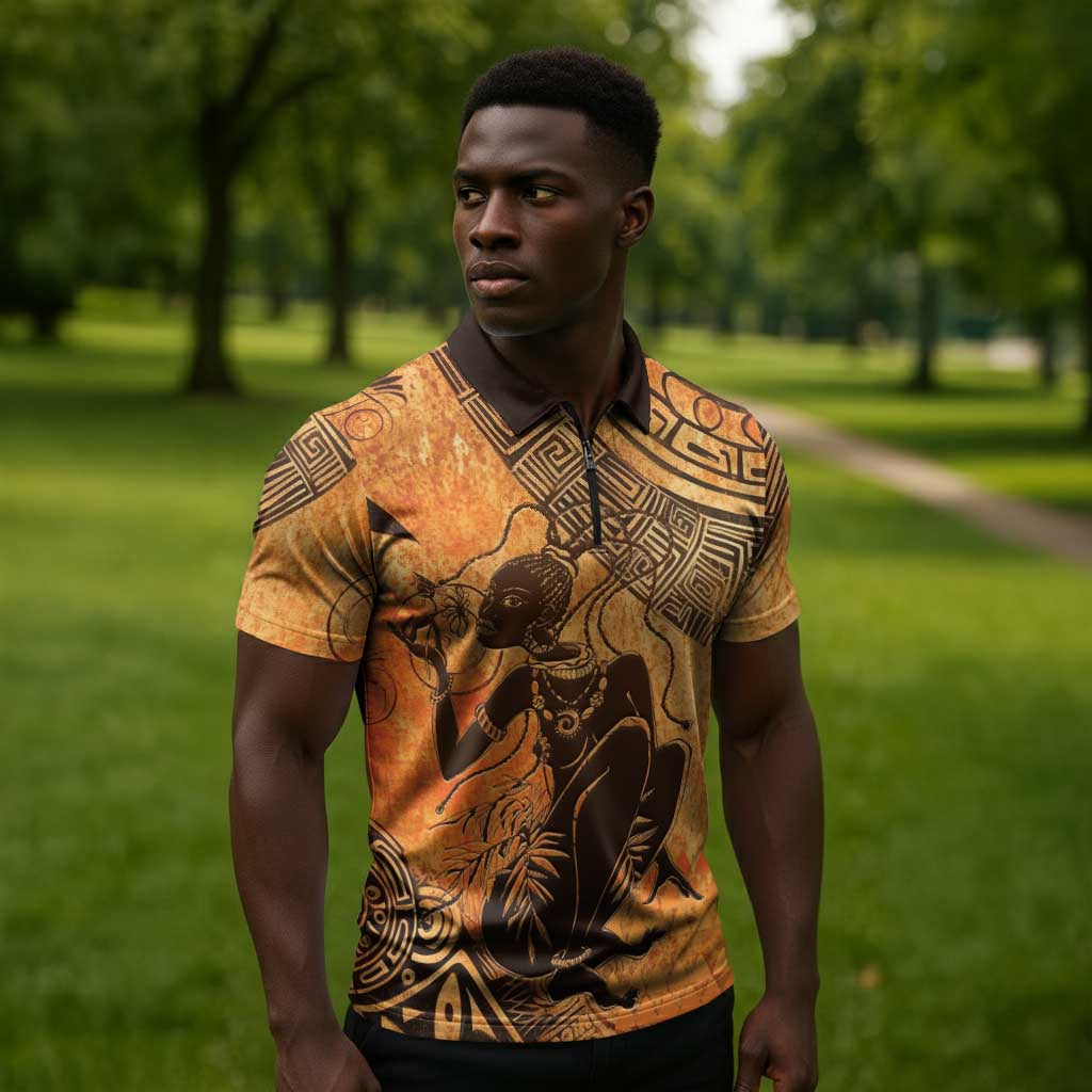 African Women Zipper Polo Shirt She Is Rooted In The Earth and Rising Like The Sun