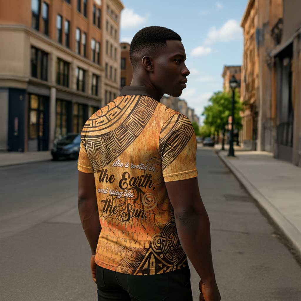 African Women Zipper Polo Shirt She Is Rooted In The Earth and Rising Like The Sun