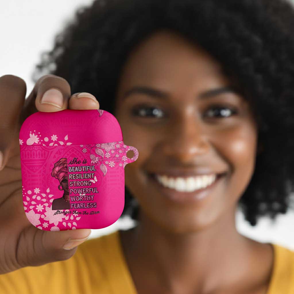 African Women AirPods Case Black Beautiful Brave and Bressed - Pink Color