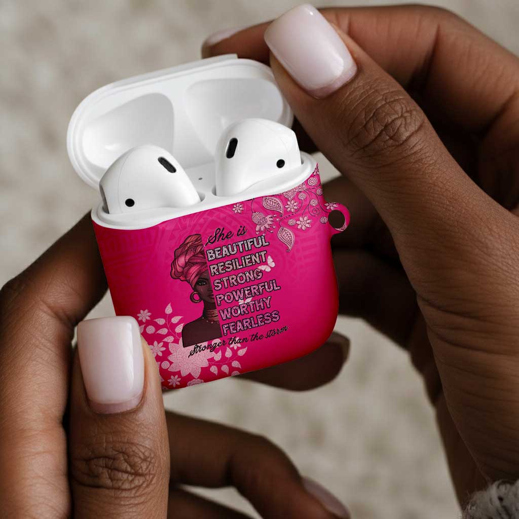African Women AirPods Case Black Beautiful Brave and Bressed - Pink Color