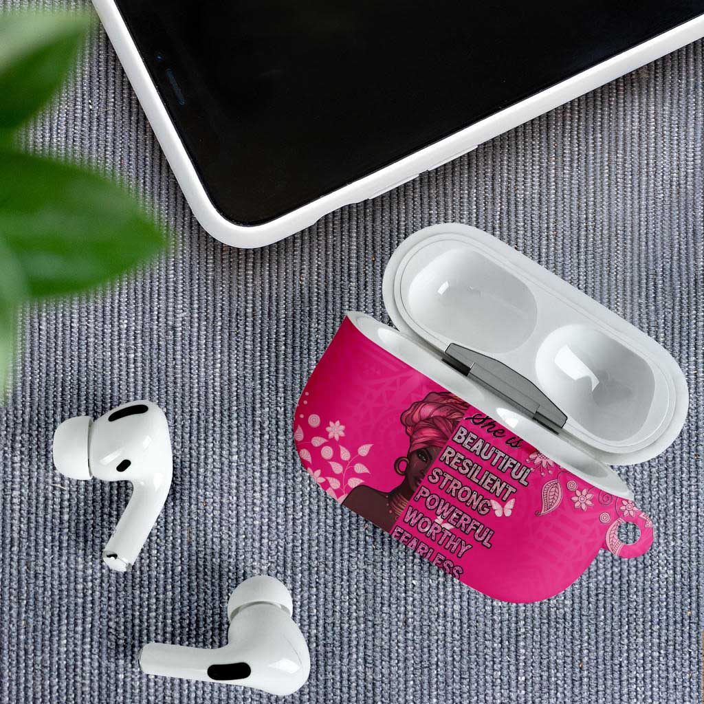 African Women AirPods Case Black Beautiful Brave and Bressed - Pink Color