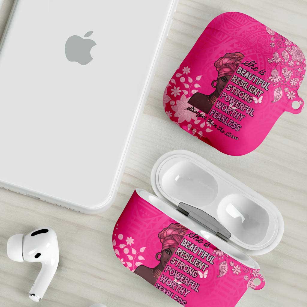African Women AirPods Case Black Beautiful Brave and Bressed - Pink Color