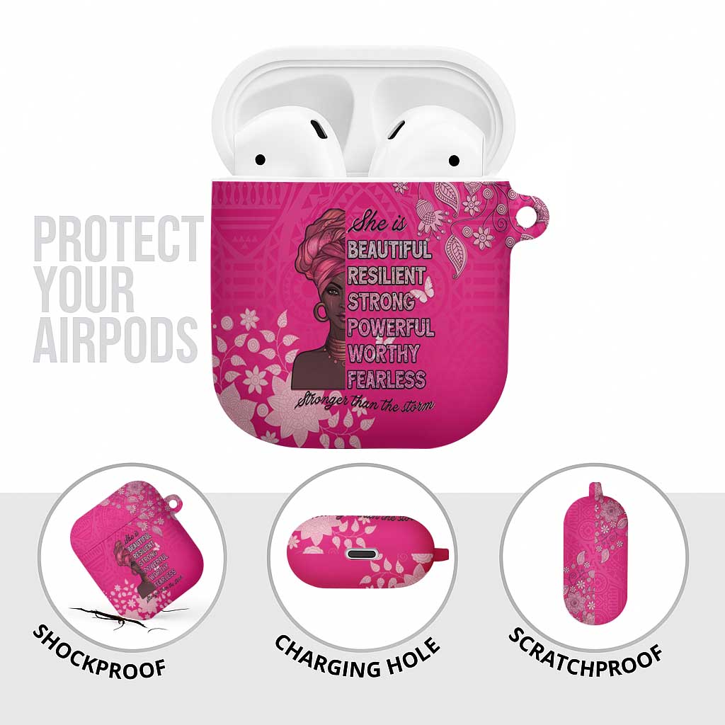 African Women AirPods Case Black Beautiful Brave and Bressed - Pink Color