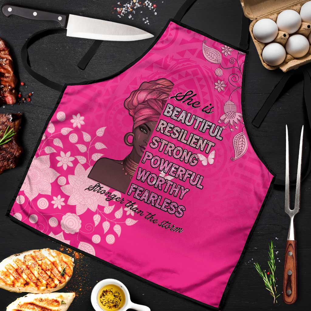 African Women Apron Black Beautiful Brave and Bressed - Pink Color