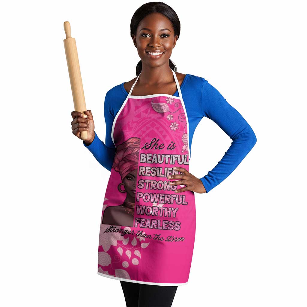African Women Apron Black Beautiful Brave and Bressed - Pink Color
