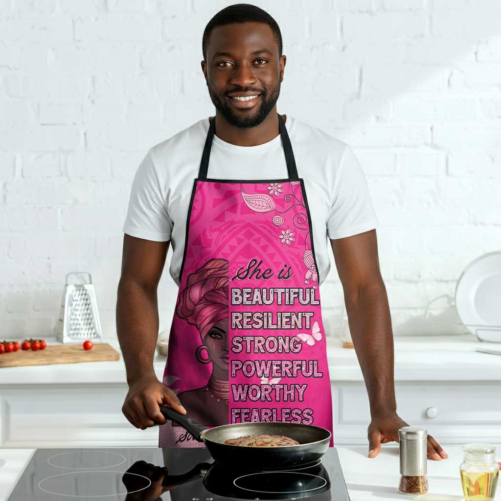 African Women Apron Black Beautiful Brave and Bressed - Pink Color