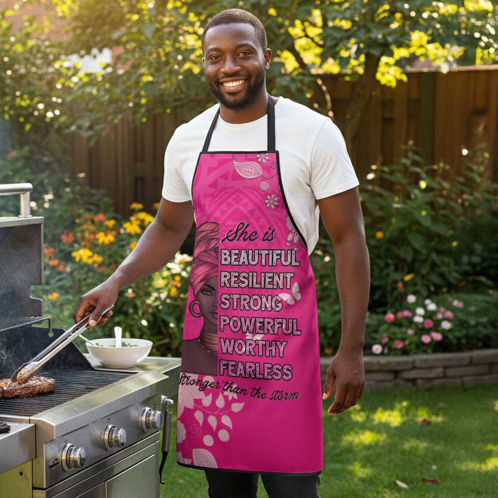 African Women Apron Black Beautiful Brave and Bressed - Pink Color