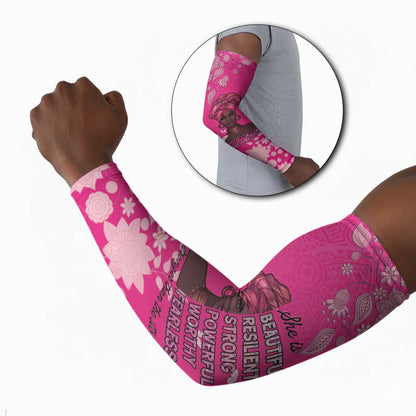 African Women Arm Sleeves Black Beautiful Brave and Bressed - Pink Color