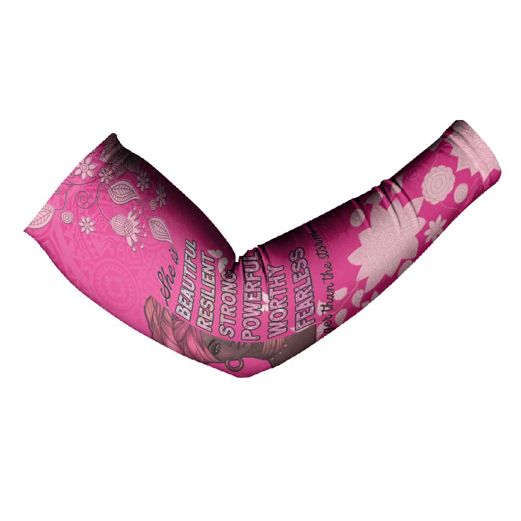 African Women Arm Sleeves Black Beautiful Brave and Bressed - Pink Color
