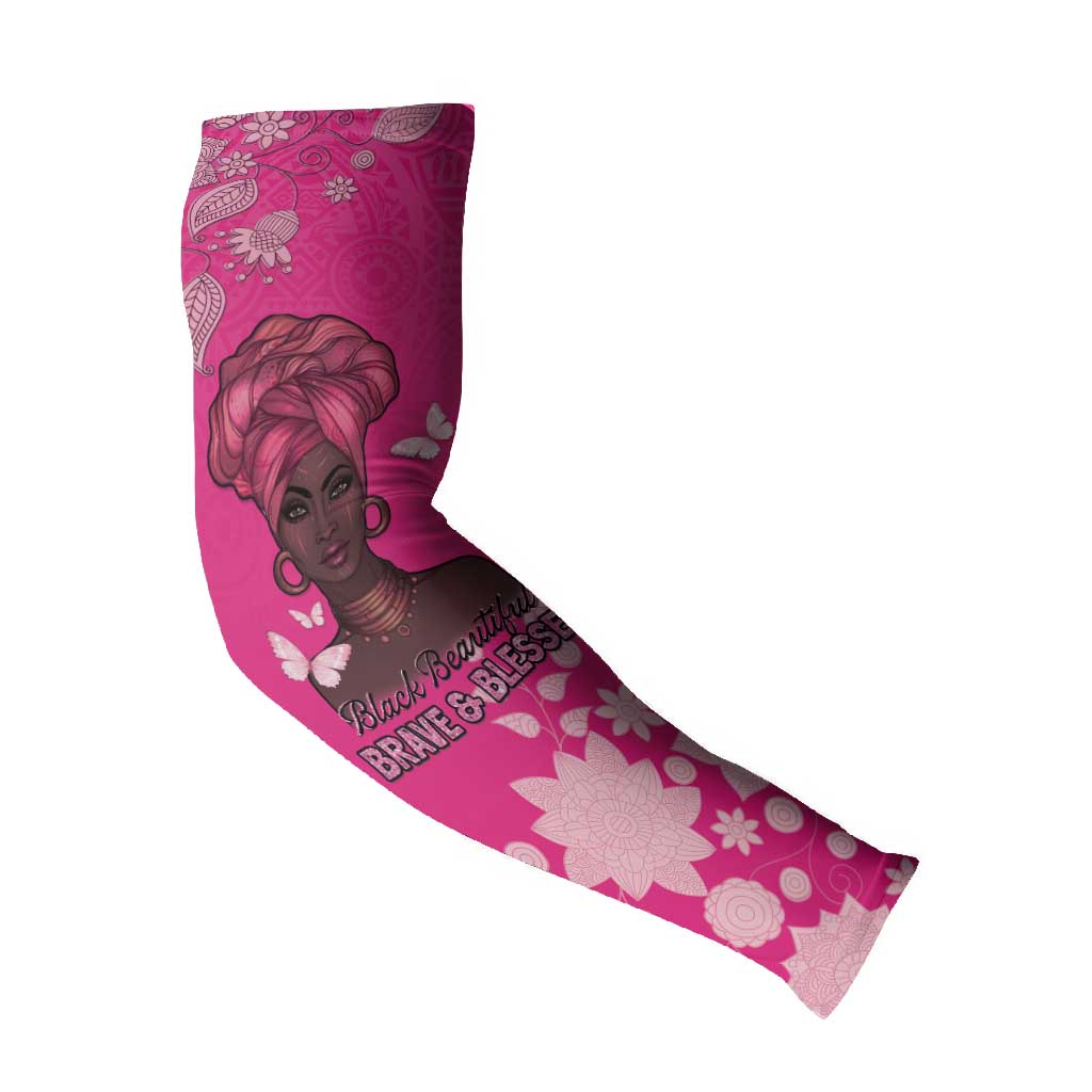 African Women Arm Sleeves Black Beautiful Brave and Bressed - Pink Color