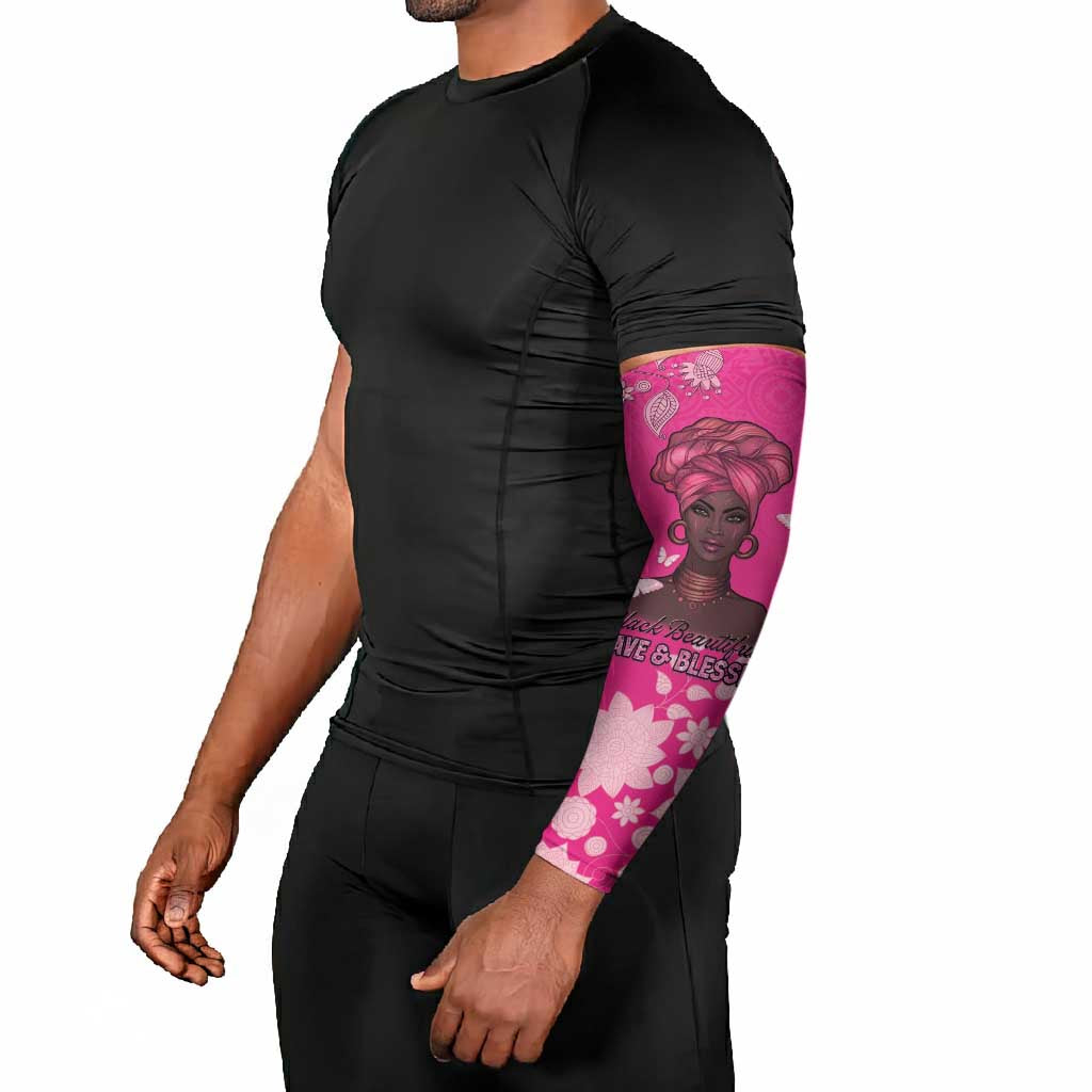 African Women Arm Sleeves Black Beautiful Brave and Bressed - Pink Color