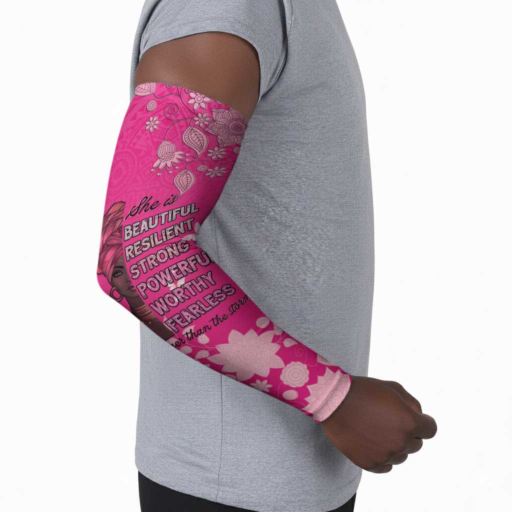 African Women Arm Sleeves Black Beautiful Brave and Bressed - Pink Color