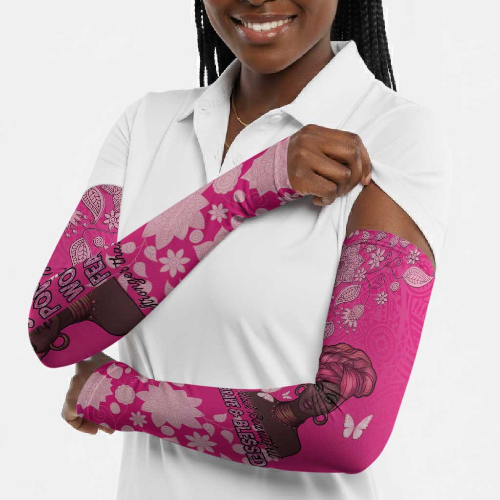 African Women Arm Sleeves Black Beautiful Brave and Bressed - Pink Color