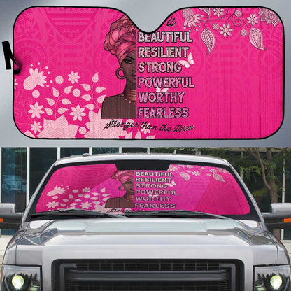African Women Auto Sun Shade Black Beautiful Brave and Bressed - Pink Color