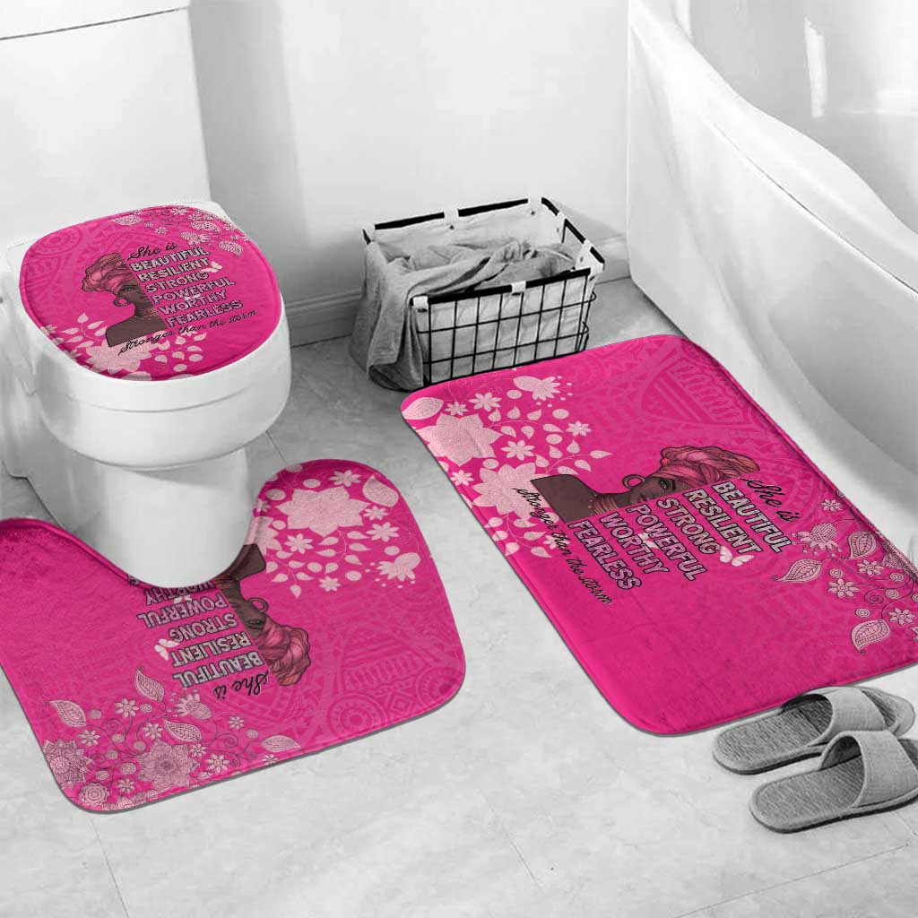 African Women Bathroom Set Black Beautiful Brave and Bressed - Pink Color