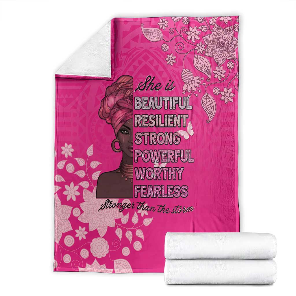 African Women Black Beautiful Brave and Bressed - Pink Color Blanket - African Pride