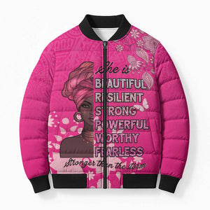 African Women Bomber Puffer Jacket Black Beautiful Brave and Bressed - Pink Color