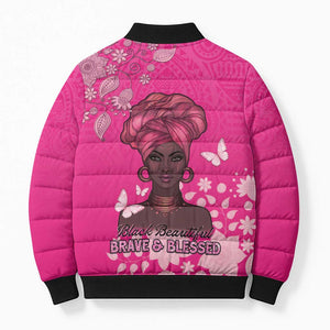 African Women Bomber Puffer Jacket Black Beautiful Brave and Bressed - Pink Color