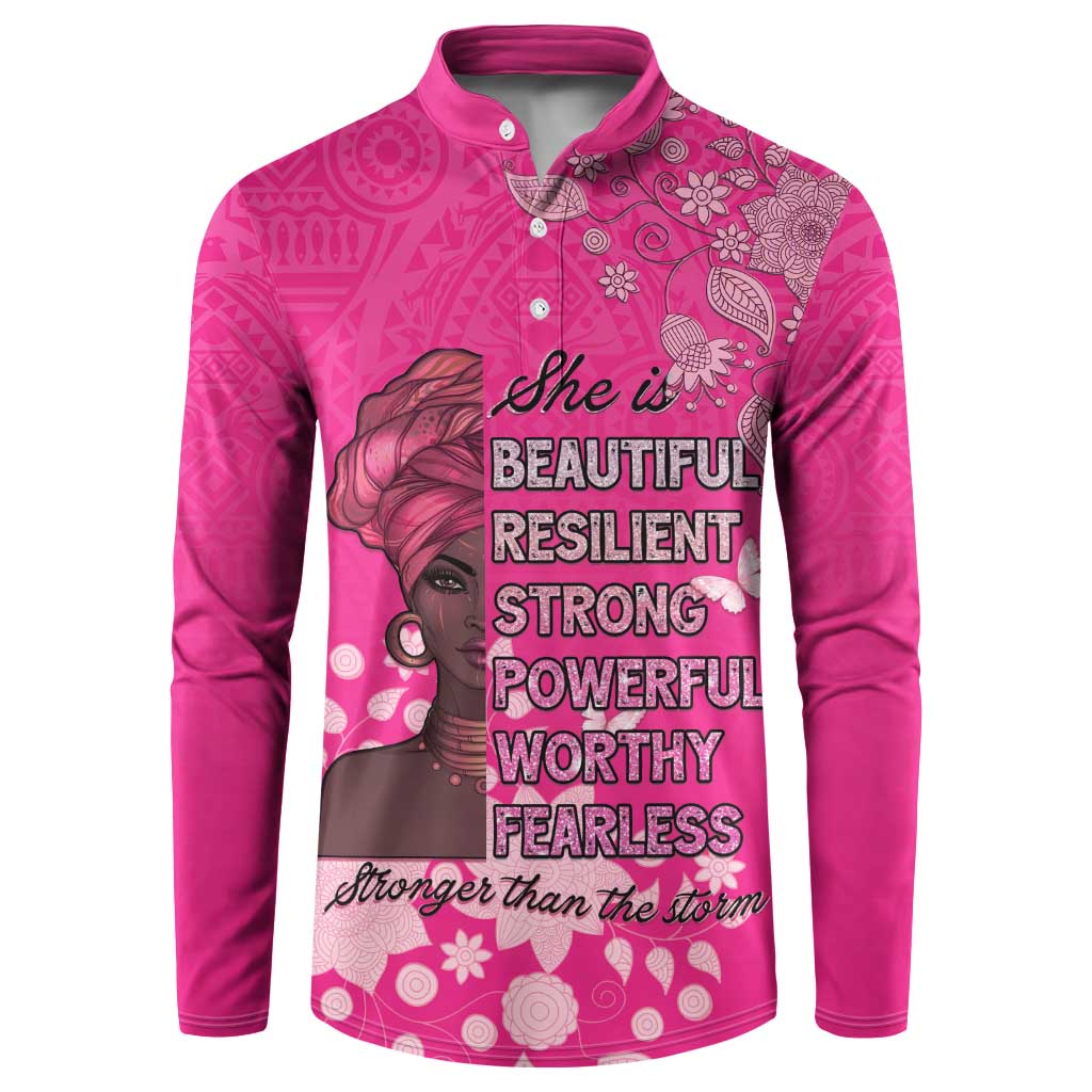 African Women Button Sweatshirt Black Beautiful Brave and Bressed - Pink Color