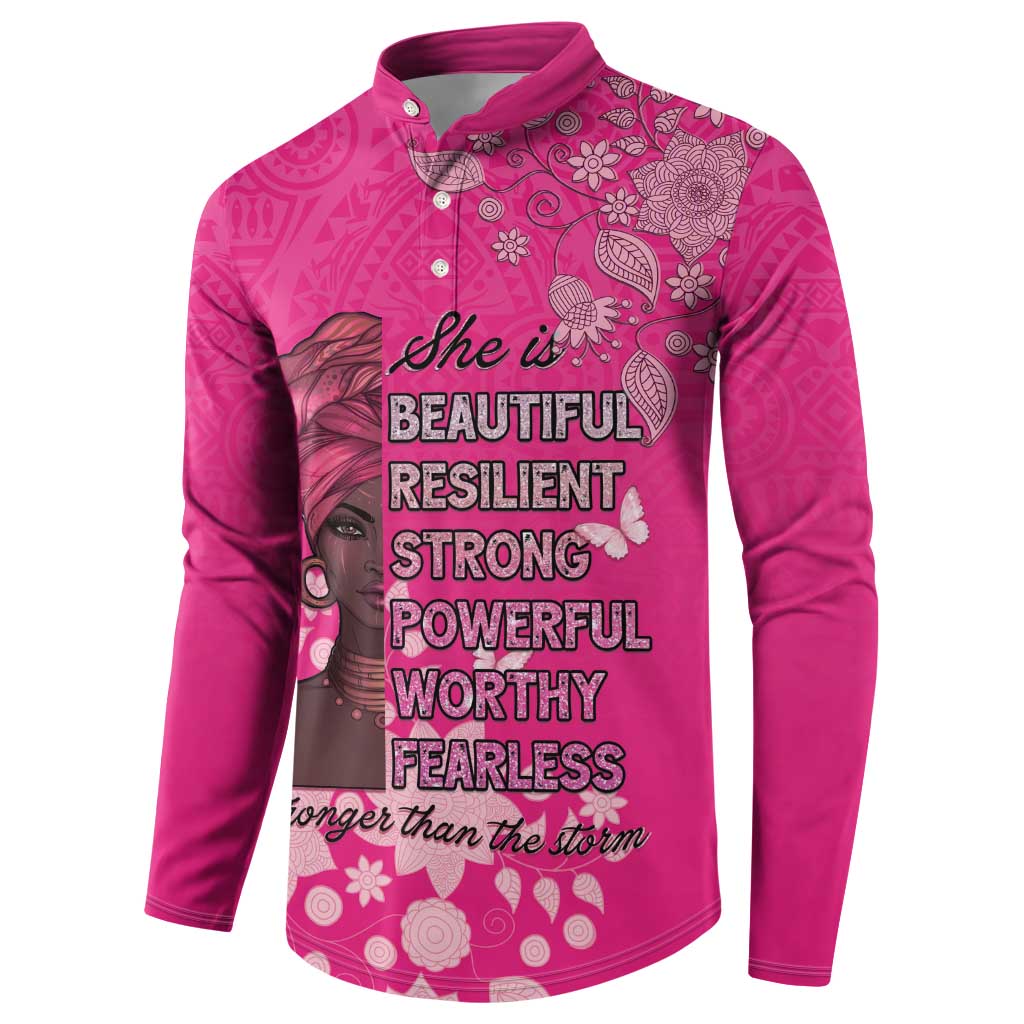 African Women Button Sweatshirt Black Beautiful Brave and Bressed - Pink Color