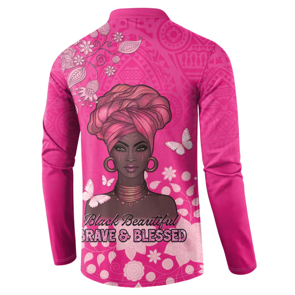 African Women Button Sweatshirt Black Beautiful Brave and Bressed - Pink Color