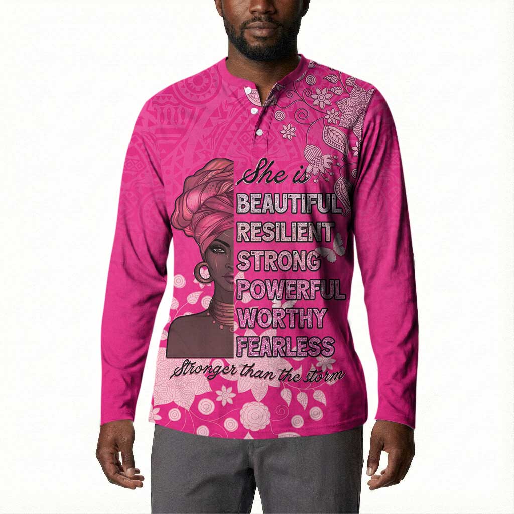 African Women Button Sweatshirt Black Beautiful Brave and Bressed - Pink Color