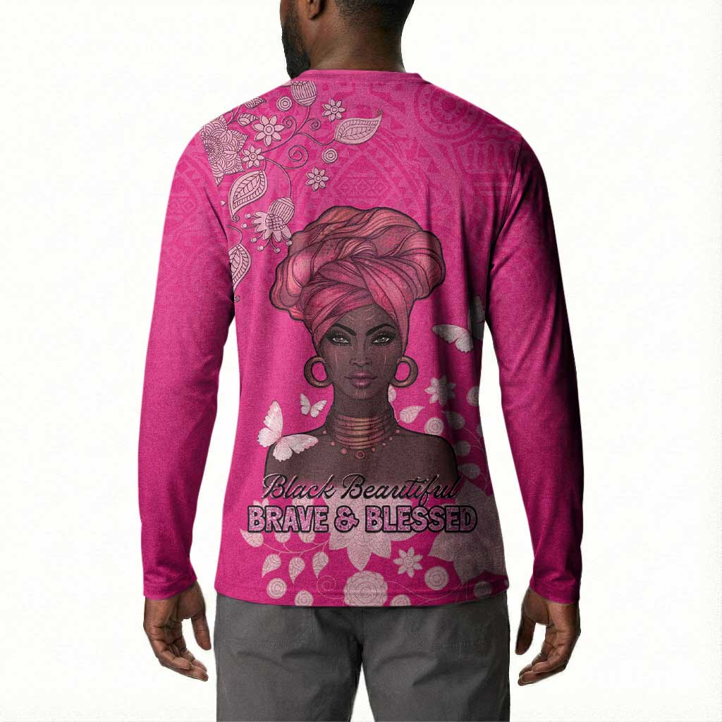 African Women Button Sweatshirt Black Beautiful Brave and Bressed - Pink Color