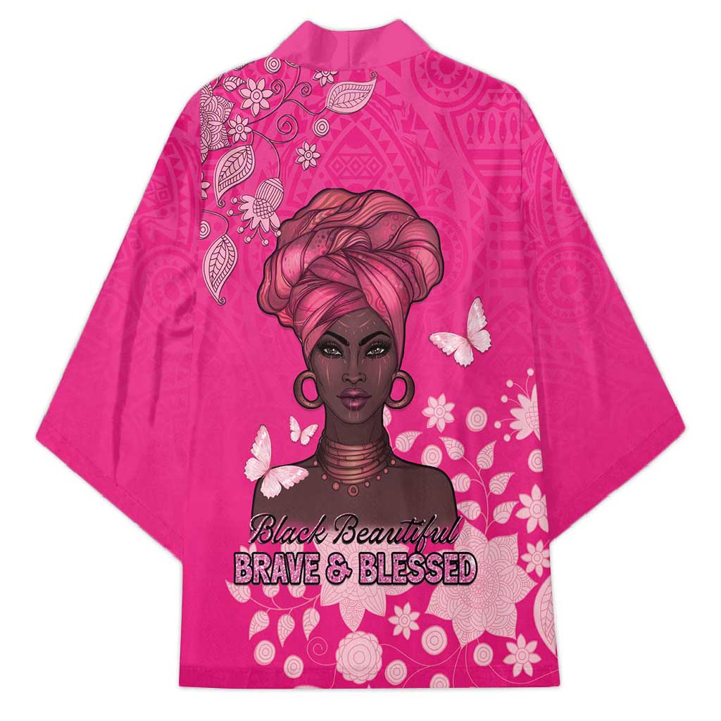 African Women Kimono Black Beautiful Brave and Bressed - Pink Color