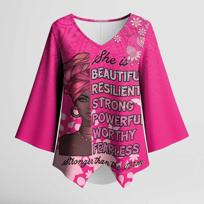 African Women Kimono Sleeve Blouse Black Beautiful Brave and Bressed - Pink Color