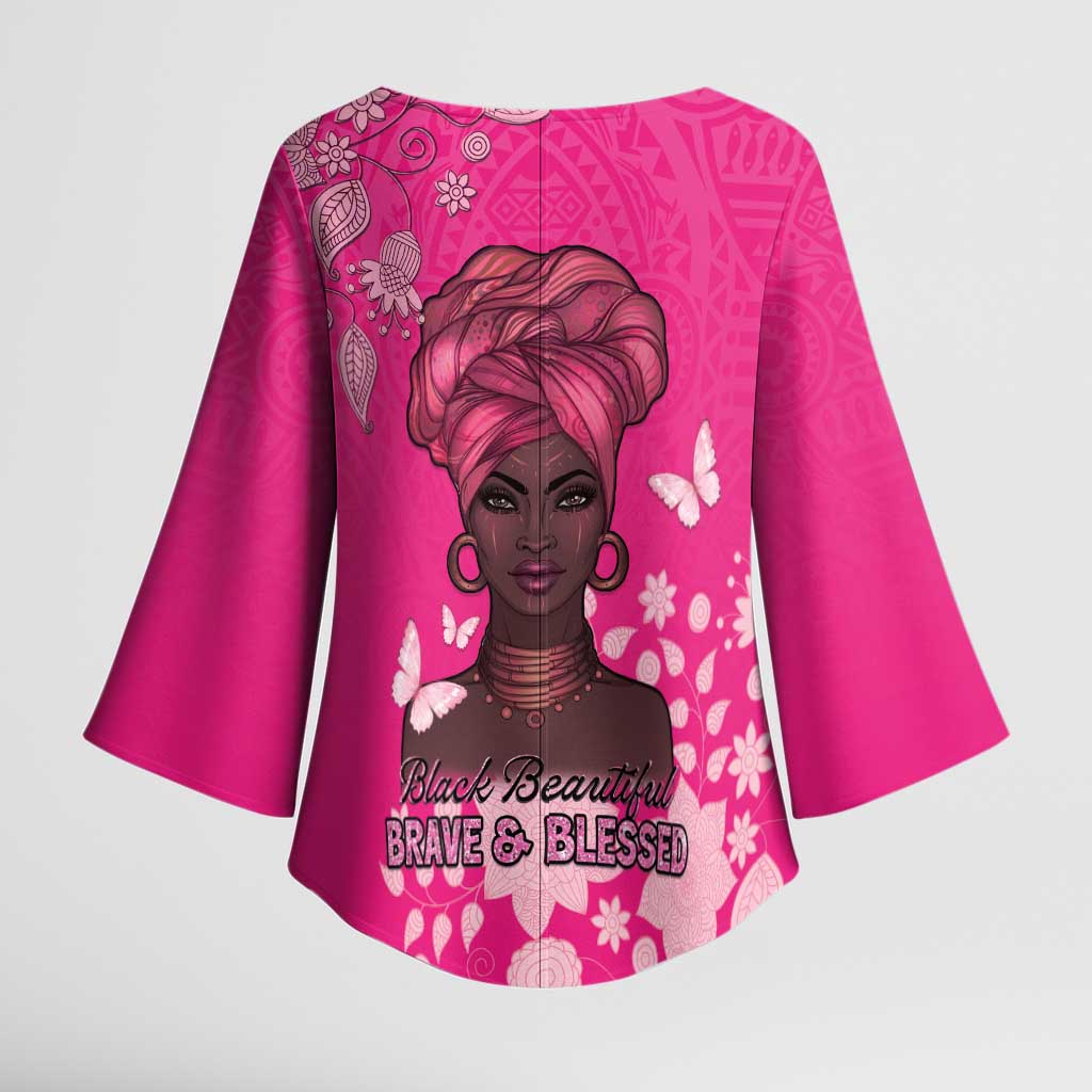 African Women Kimono Sleeve Blouse Black Beautiful Brave and Bressed - Pink Color