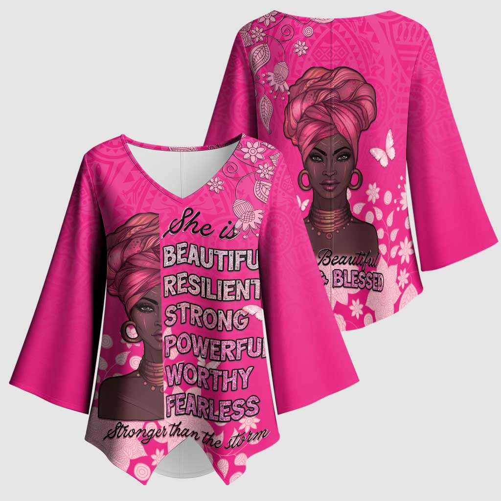 African Women Kimono Sleeve Blouse Black Beautiful Brave and Bressed - Pink Color