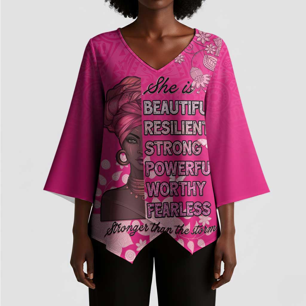 African Women Kimono Sleeve Blouse Black Beautiful Brave and Bressed - Pink Color