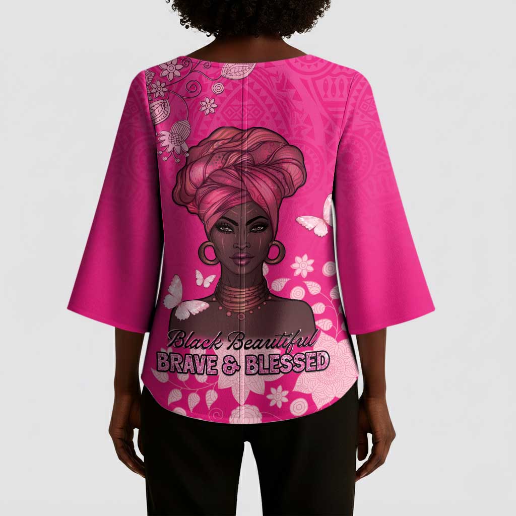 African Women Kimono Sleeve Blouse Black Beautiful Brave and Bressed - Pink Color