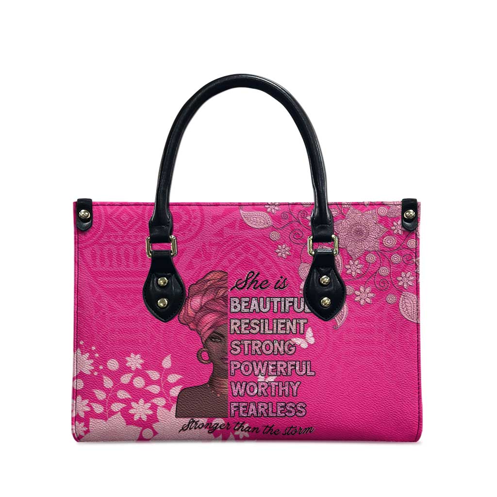 African Women Leather Bag Black Beautiful Brave and Bressed - Pink Color